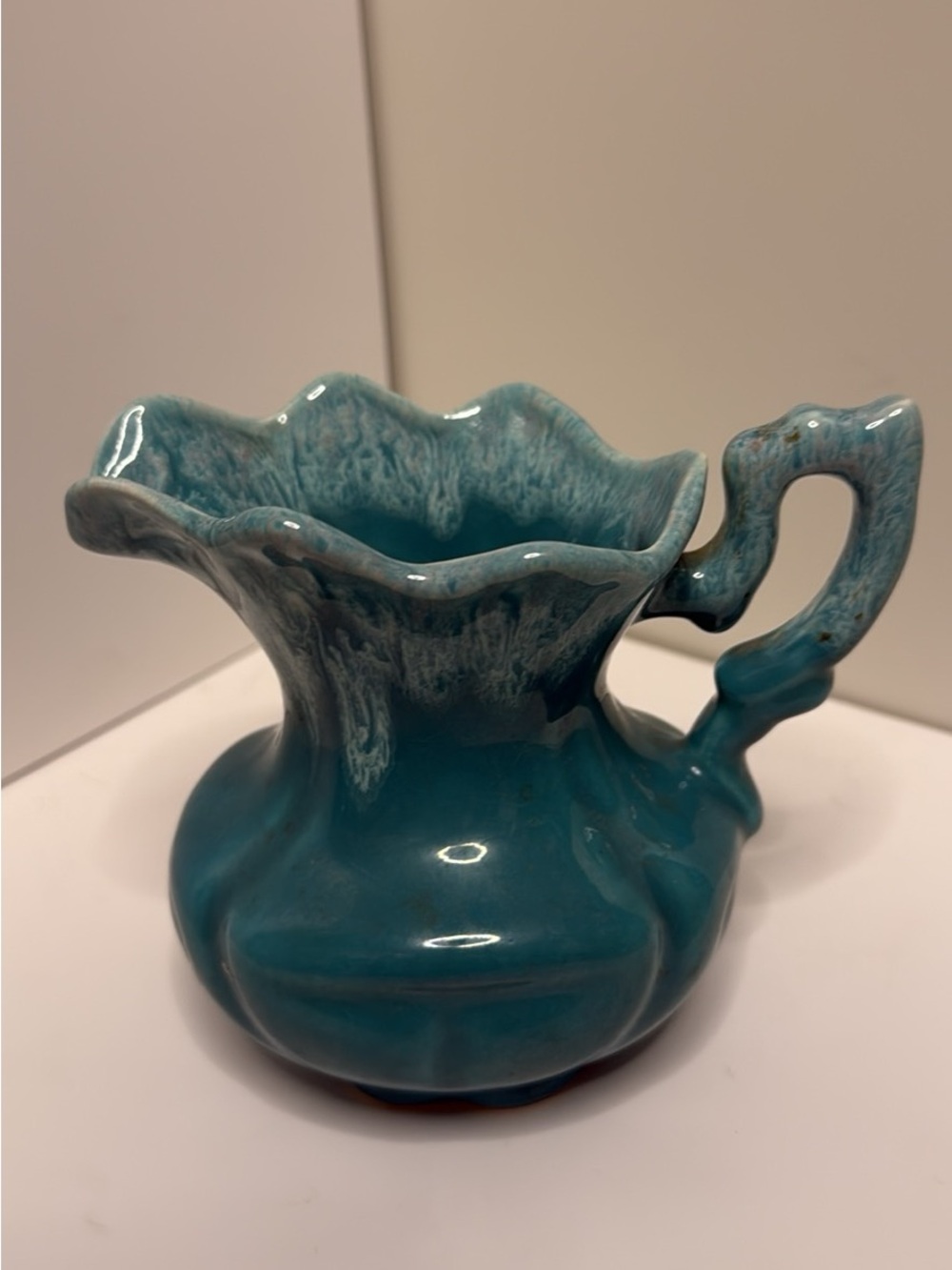 Handcrafted Teal Ceramic Pitcher Vase - Decorative Home Art